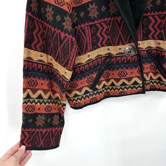 vintage SOUTHWESTERN AZTEC jacket blazer cotton western silver buckle colorful L - Picture 6 of 9